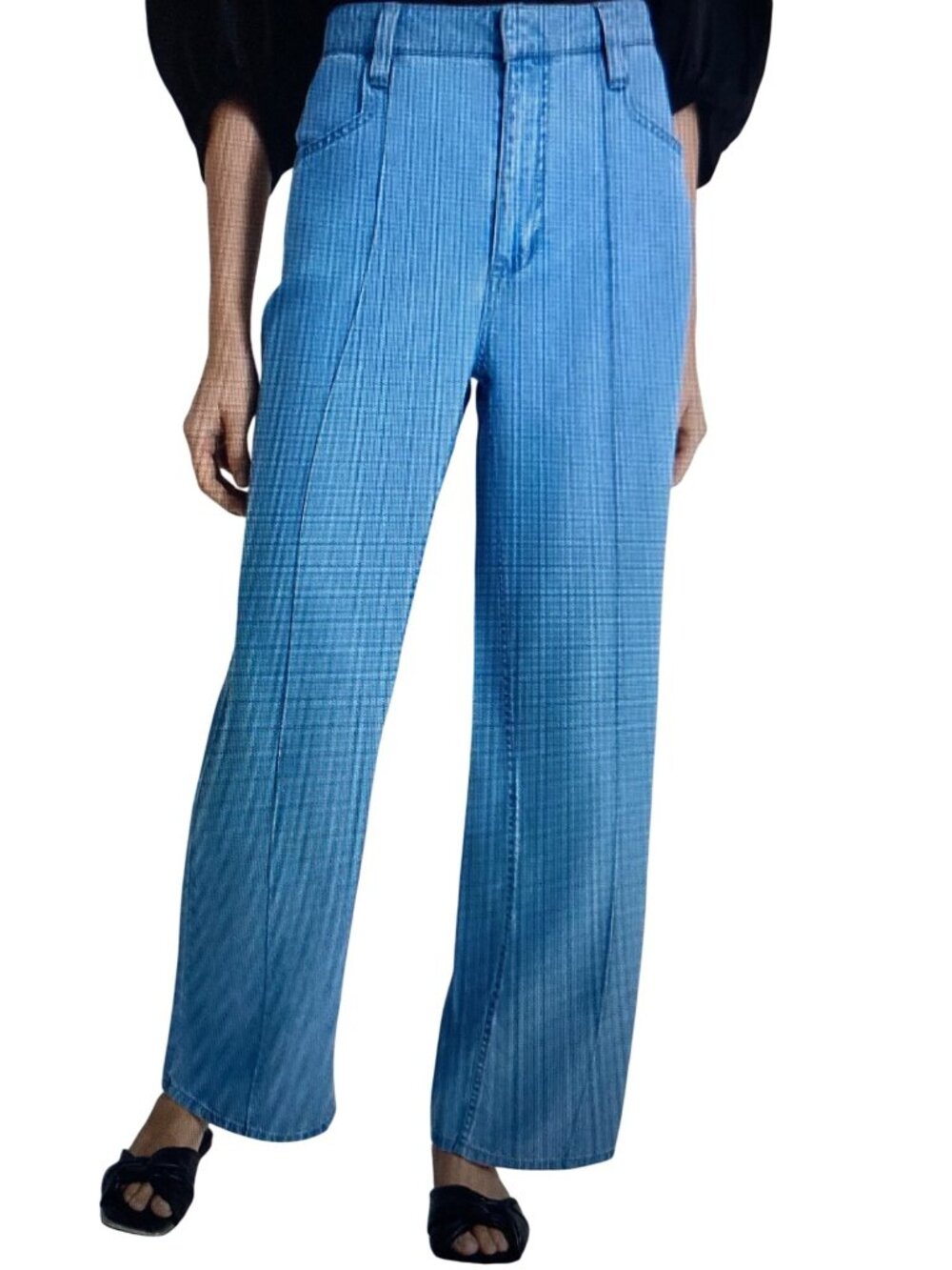 DKNY Women's Center-Piped Wide-Leg Mid-Rise Jeans Blue  6  NWT